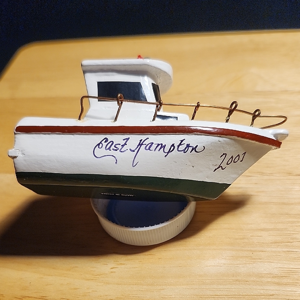 Vintage 2001 East Hampton White Boat Ornament.